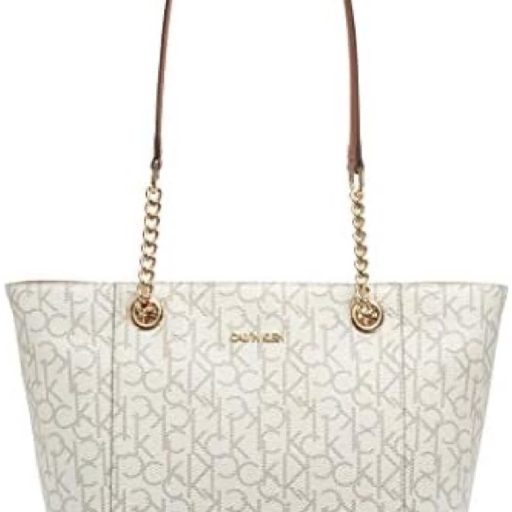 Calvin Klein White and Brown Tote